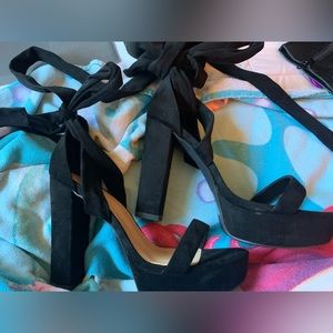 SHEIN lace tie up platform heels